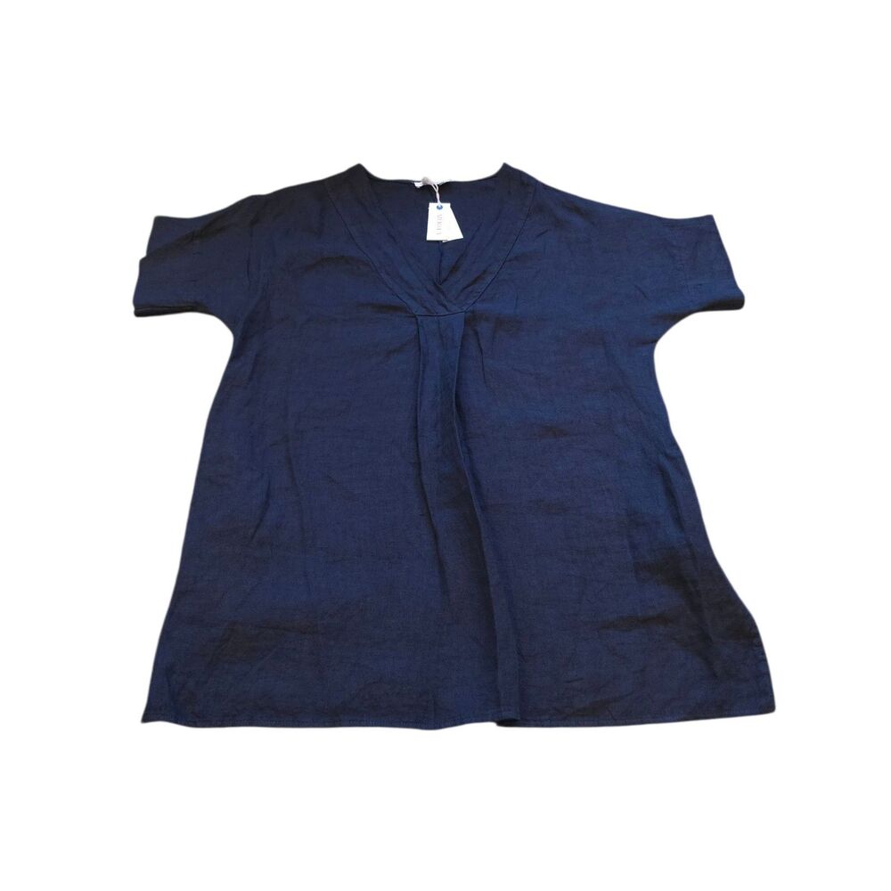 Mersea Cassis Kaftan One Size Navy Blue 100% Linen Beach Cover Up NWT